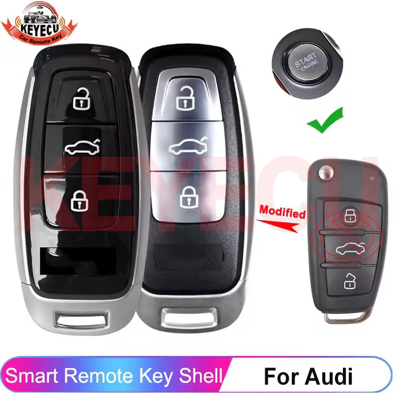 KEYECU 3 przyciski Ulepszona zmodyfikowana inteligentna obudowa pilota zdalnego sterowania do Audi A1 A3 A4 A6 A8 Q2 Q3 Q5 Q7 R3 RS3 RS5 S1 TT