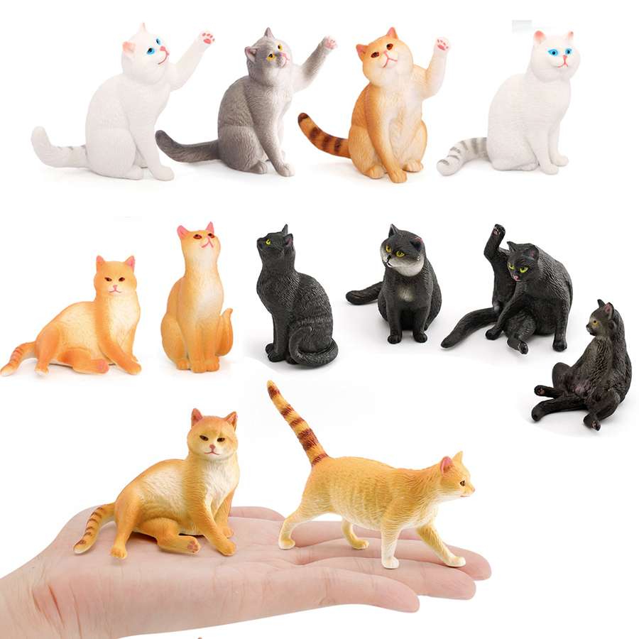 Figur Kucing Plastik Realistis Berbagai Pose Miniatur Kucing Model Hewan Peliharaan Figurine Hiasan Kue Mainan Anak Kucing Hadiah Natal Ulang Tahun