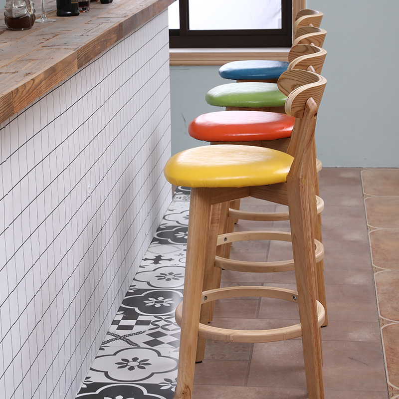 Nordic Solid Wood Counter Bar Chair Modern Simple Front Desk Stool Home High Backrest Barhocker Luxury Fashion Salon Furniture