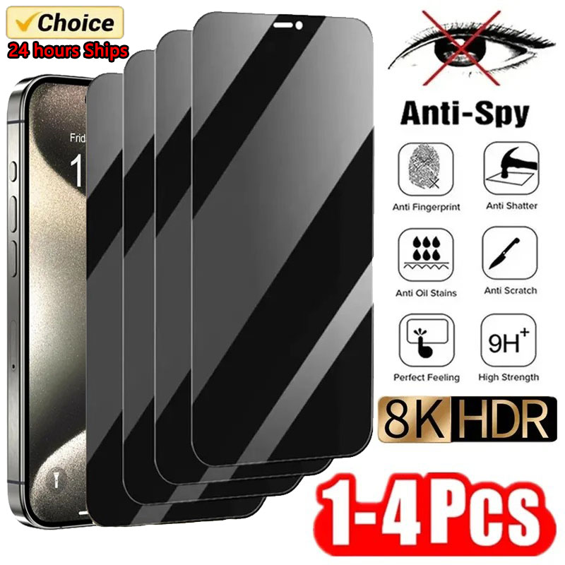 1-4Pcs Anti-SpyกระจกนิรภัยสําหรับIPhone 15 14 13 12 11 Pro Maxฝาครอบความเป็นส่วนตัวป้องกันหน้าจอสําหรับiPhone 13 14 15 แก้ว