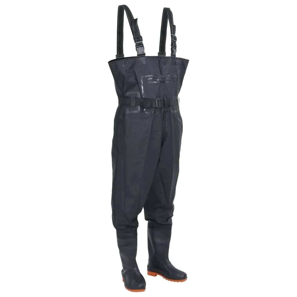 Black Chest Waders with Boots & Belt - Size 41 Waterproof Fishing Gear