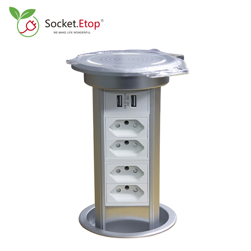 STOP kontak listrik ป๊อปอัพแบบมีมอเตอร์ปลั๊กบราซิลอัตโนมัติพร้อมปลั๊กไฟ2/4ช่องเสียบ USB/A + C พอร์ตชาร์จ2พอร์ตที่ชาร์จแบบไร้สาย