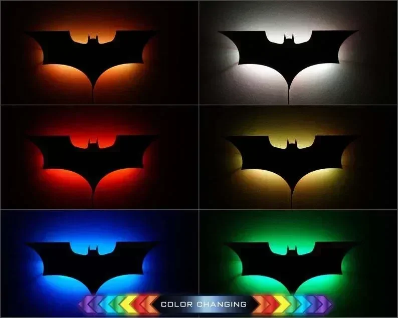 Batmanes Night Light Cool รีโมทคอนโทรลหลายสี 3D Creative ค้างคาวบรรยากาศตกแต่งบ้านห้องนอนโคมไฟแขวนผนัง