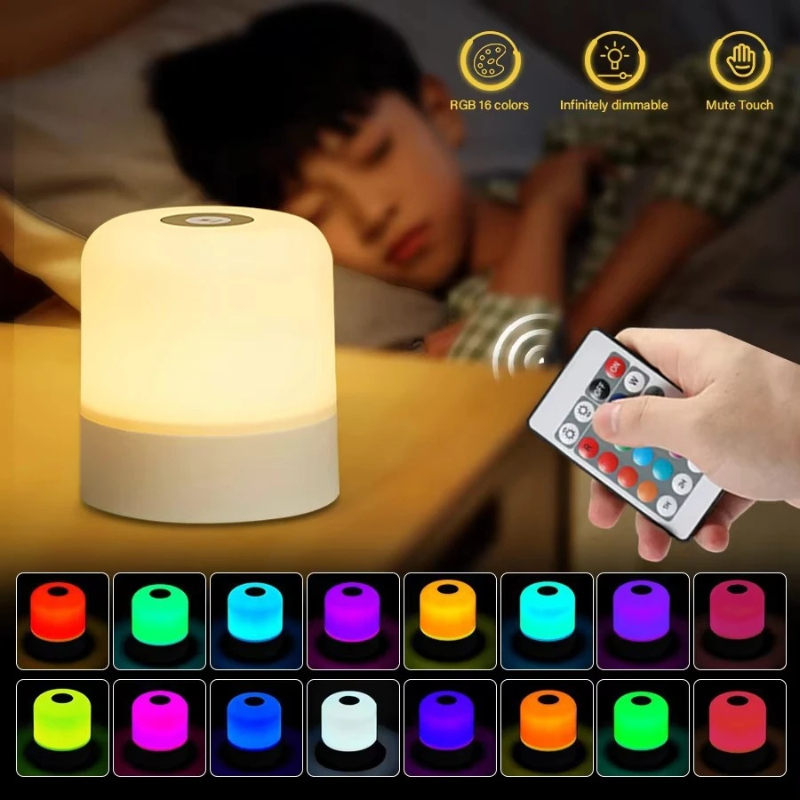 16色LEDテーブルランプ - タッチ＆リモコン調光式充電式ベッドサイドナイトランプ、部屋の装飾用