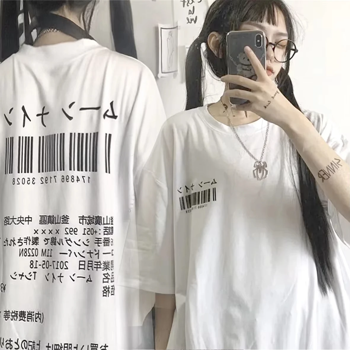 T-shirt girocollo corta stile top Y2k da donna con grafica punk retrò gotica T-shirt stampata a maniche corte streetwear giapponese Y2K