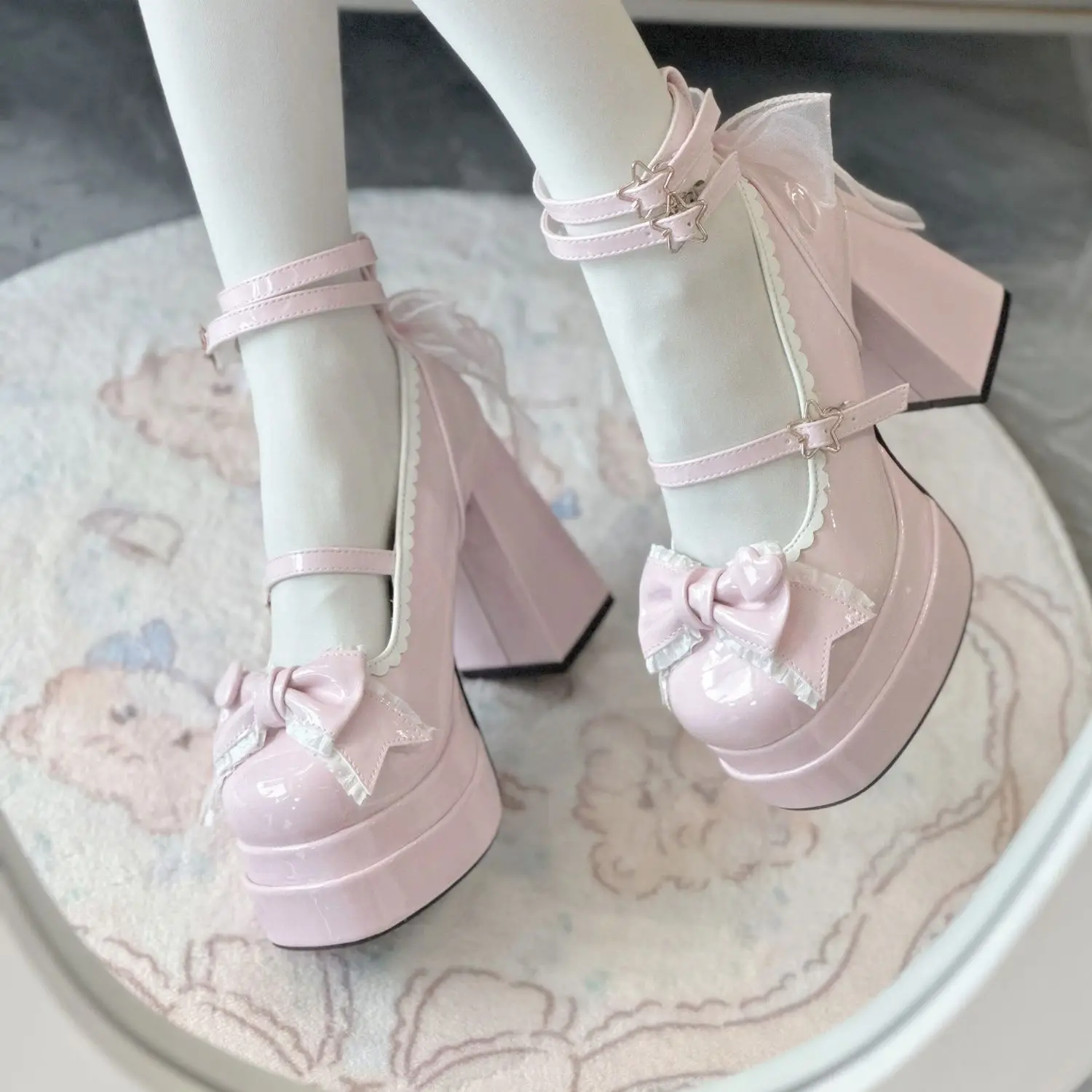 Plattform High Heel Frauen Lolita Pumps Mode Flache Schmetterling-knoten Schuhe Damen Party Kleid Cross Strap Mary Jane Schuhe