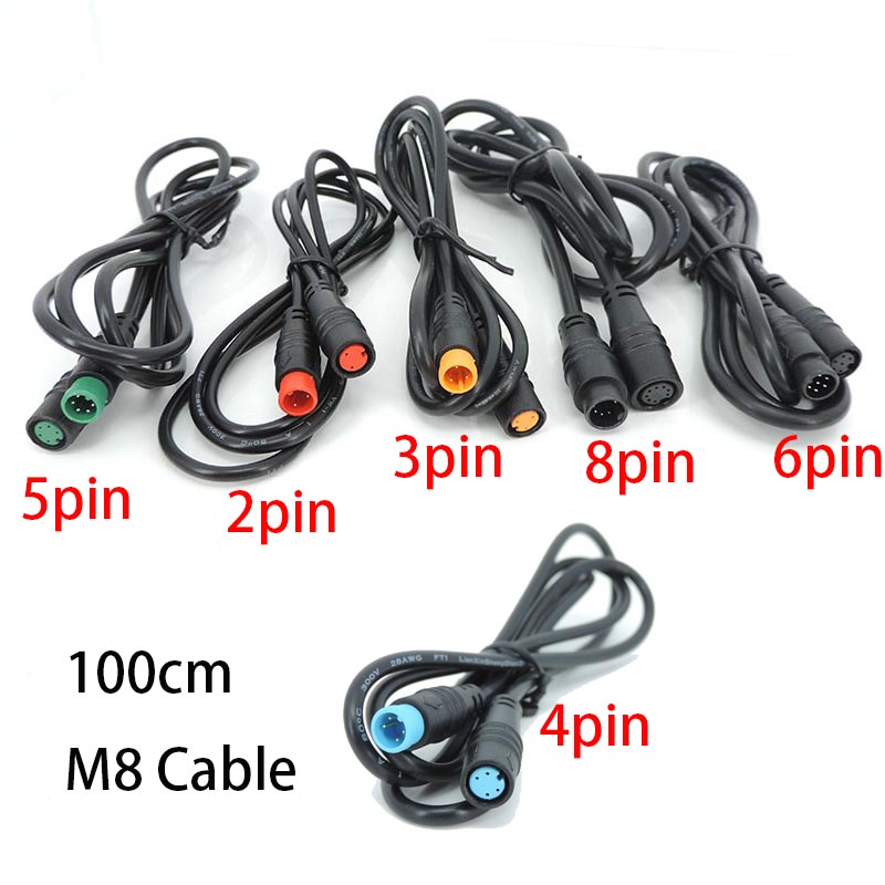 Câble de connecteur d'extension étanche pour vélo électrique, capteur de vitesse, fil de cuivre, M8, 2 broches, 3 broches, 4 broches, 5 broches, 6 broches, 1m, mâle à 600 m, F