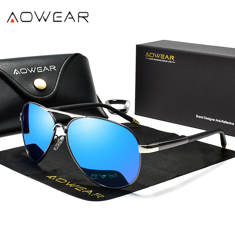 Солнцезащитные очки AOWEAR Мужские поляризационные, зеркальные, для вождения, брендовые дизайнерские классические, авиаторы