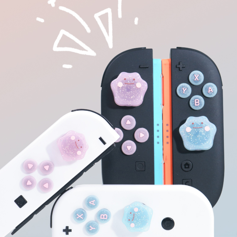 Funda de silicona suave con botones D-pad y ABXY, adhesivos decorativos y cubiertas para los joysticks de los Joy-Con de Switch 2/NS OLED.