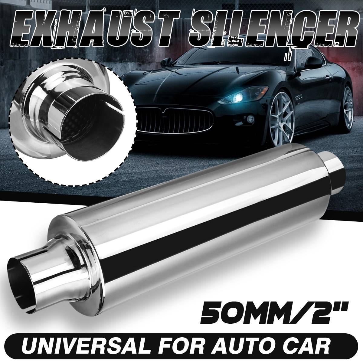 2 "50 ミリメートルユニバーサル車の共鳴器排気管マフラーステンレス鋼マフラー先端排気テールチューブサイレンサー 16 インチ長