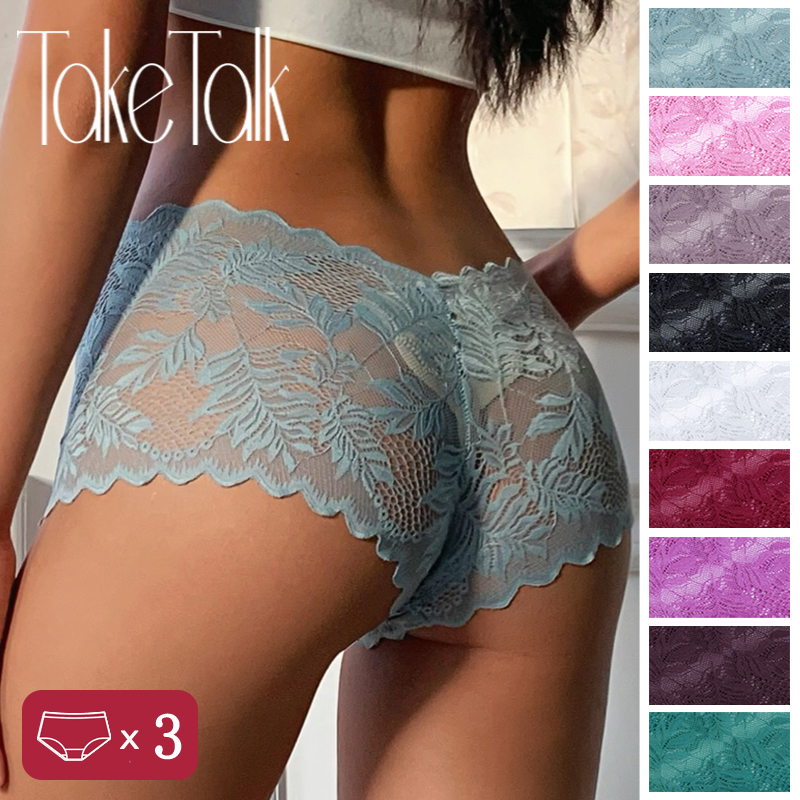 3 pz donne Sexy mutandine di pizzo foglie floreali trasparente Uderwear V-vita Boyshort per donna morbido traspirante intimo Lingerie