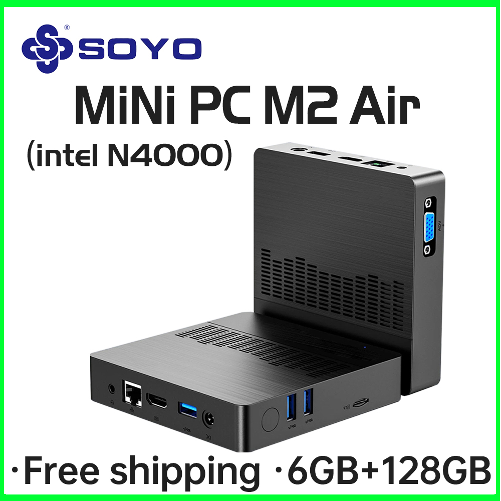 SOYO Mini PC Gaming Desktop M2Air 6 GB RAM SSD 128 GB CPU Intel N4000 Windows 11 Pro MiniPC Gamer WIFI Bluetooth 4.2