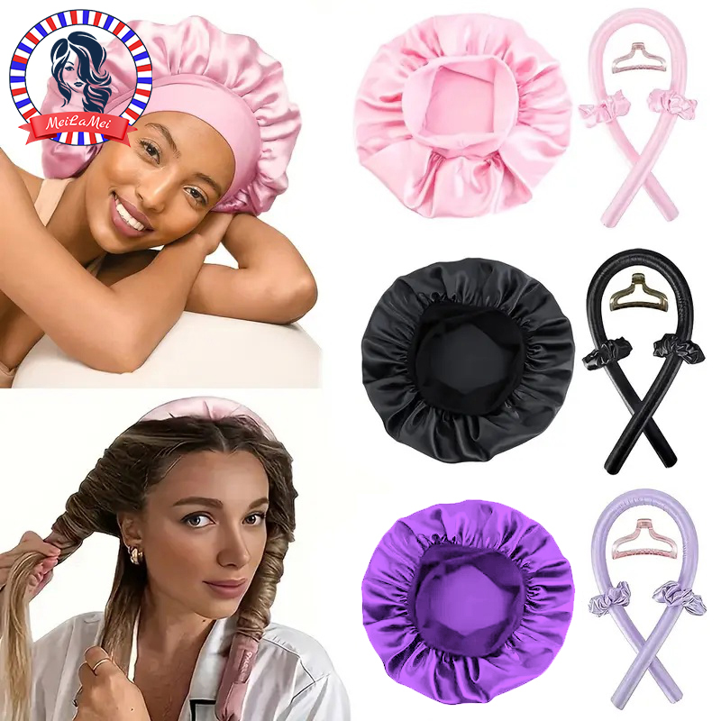 5 Buah Set Topi Tidur Satin Pengeriting Rambut Tanpa Panas Ikat Kepala Pengeriting Rambut Tanpa Panas Klip Cakar Rambut Cincin Rambut Aksesori Rambut Salon