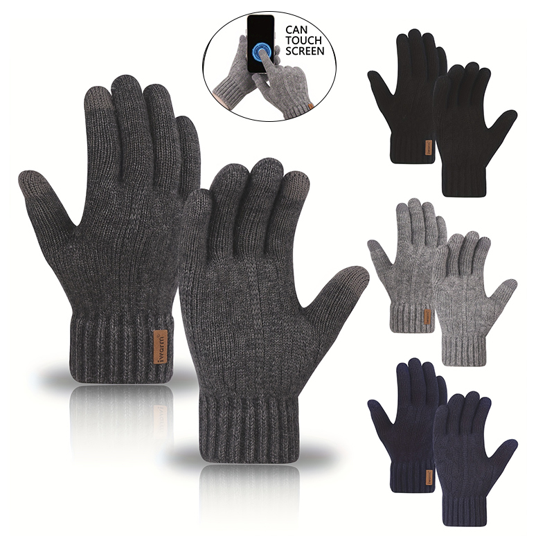 Guantes de punto de lana dedo parcial mantener caliente invierno pantalla táctil al aire libre mujeres hombres tejido de algodón a prueba de viento esquí nieve mitones