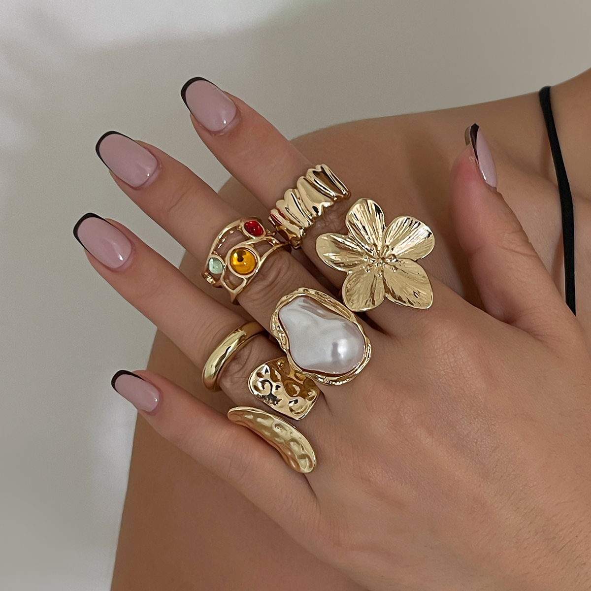 Anillo de perlas de imitación barroco Ingemark 2025 para mujer, anillos abiertos elegantes con diseño de flor de Metal exagerada, accesorios de joyería