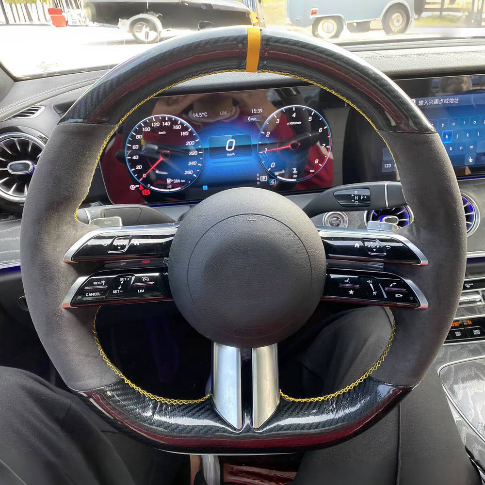 DIY Car Steering Wheel Braid Cover Carbon Fiber Suede Dla Mercedes Benz C-Class W206 2021 E-Class W213 2021 Akcesoria samochodowe