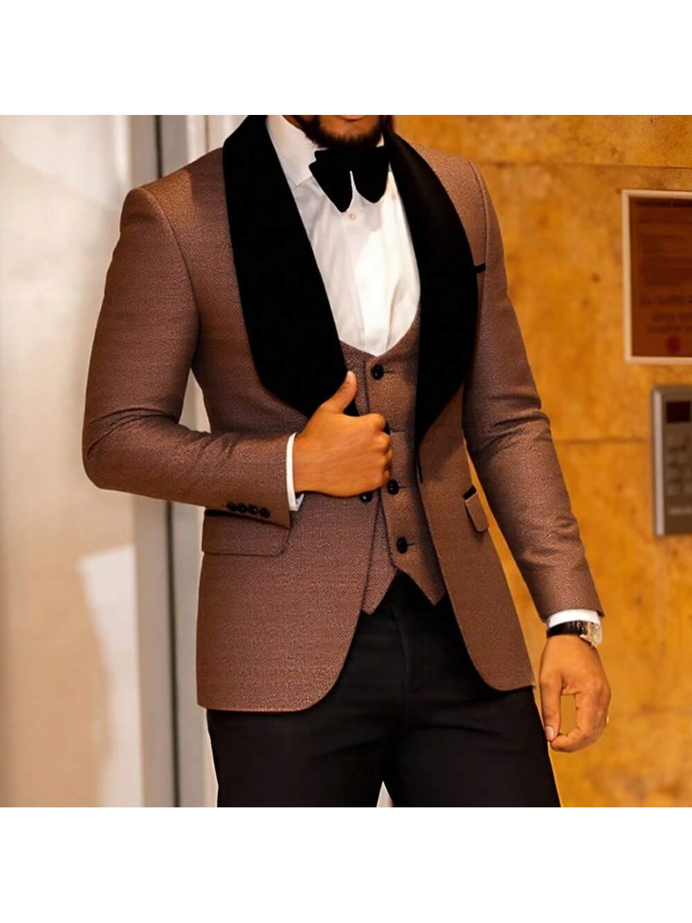Smoking floreale da uomo in 3 pezzi, set completo jacquard slim, gilet blazer Paisley e pantaloni per il ballo di fine anno