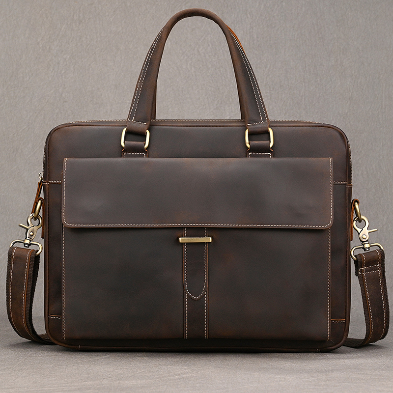 Genuine Leather Briefcase For Men Male Cowskin Laptop Business Handbag Vintage Style Crazy horse leather Shoulder Crossbody Bag