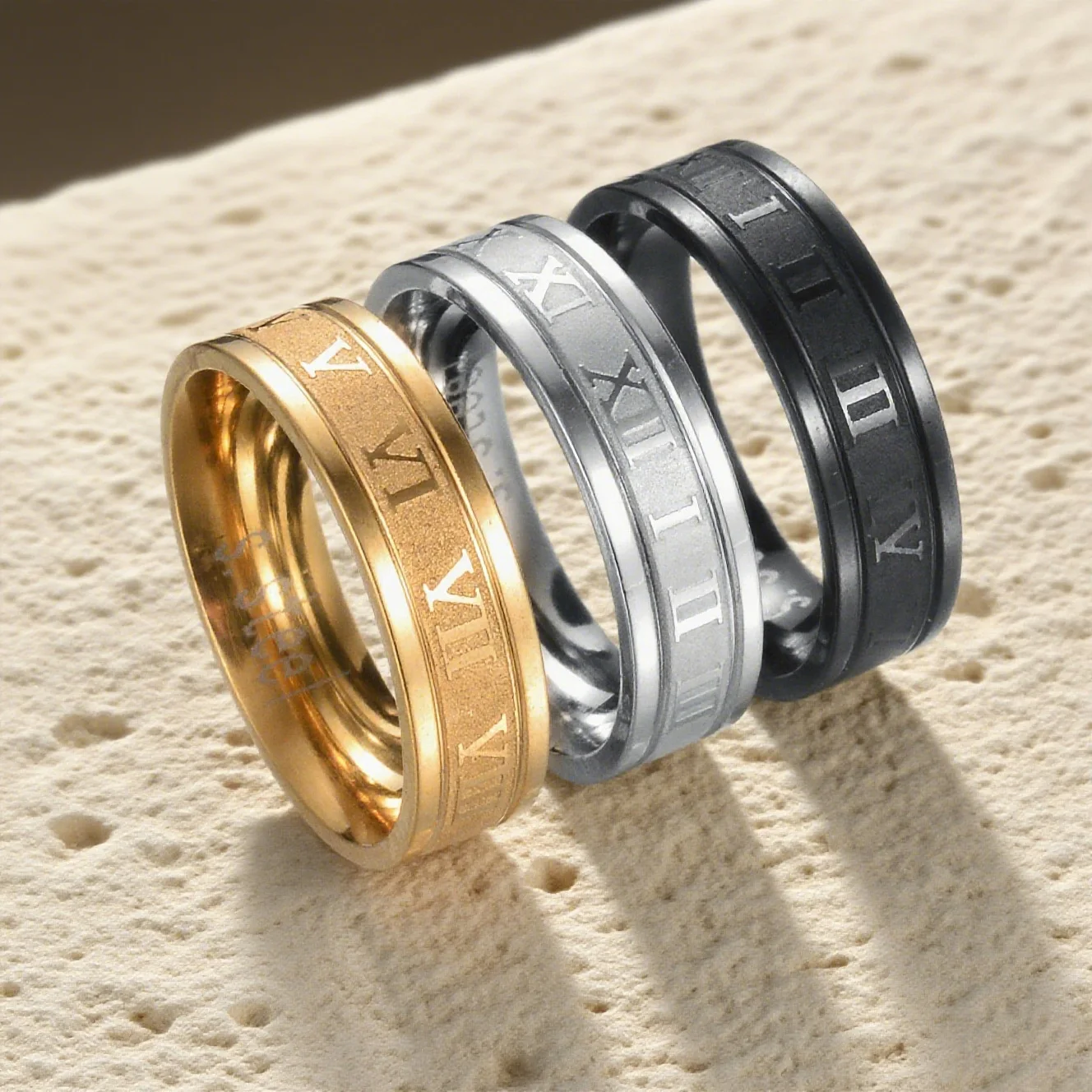 Kissmoon Trendy Classic Simple Stainless Steel Roman Digital Men Women Ring Cool Punk High Quality Jewelry Banquet Party Gifts