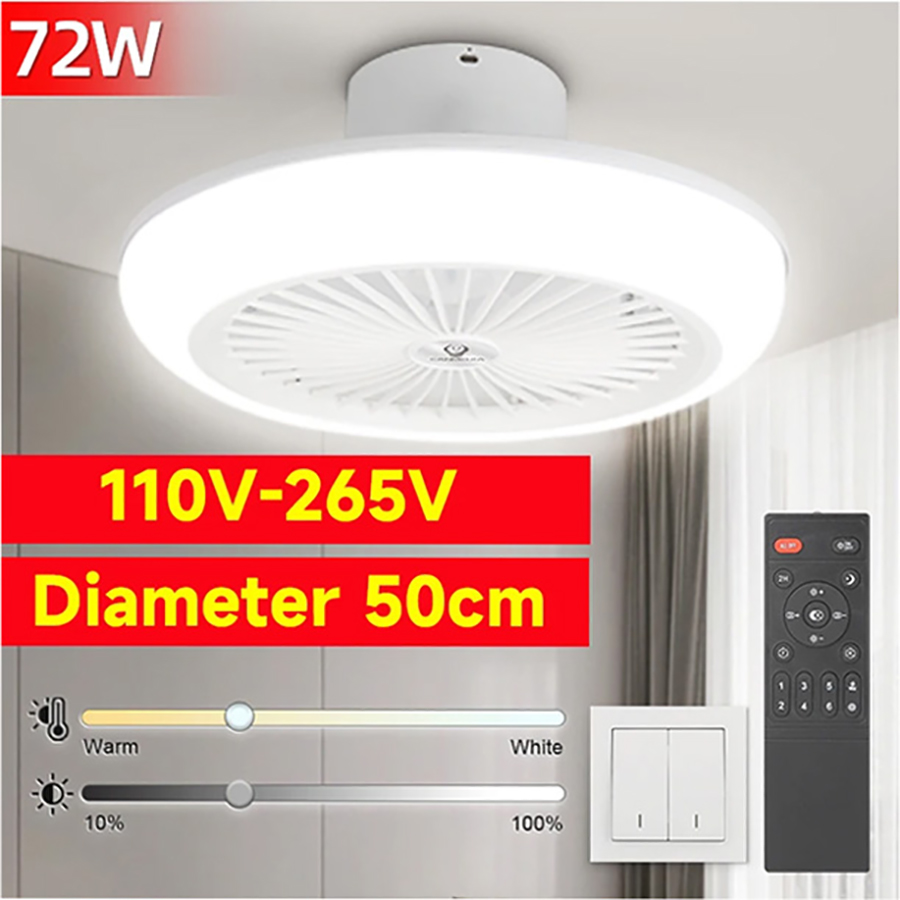 Wentylator sufitowy 72W Lampka sufitowa 85-265V Wentylatory sufitowe ze światłem i pilotem 3 kolory Ściemnialne lampy sufitowe do salonu Sypialnia