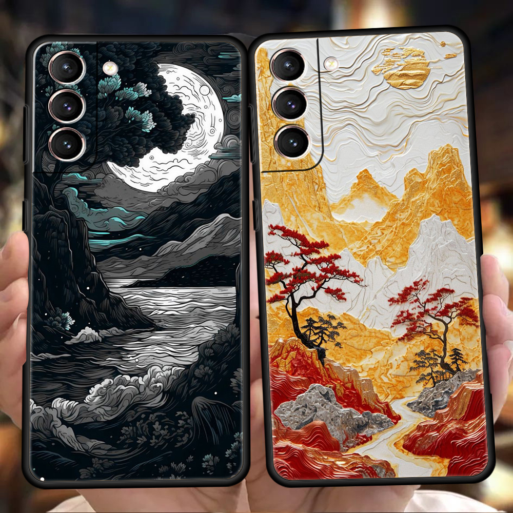 Landschap Schilderij Case Voor Samsung Galaxy S24 S23 S22 S20 S21 Fe Ultra S10 S10e S9 S8 Plus 5G Siliconen Schokbestendige Telefoonhoes