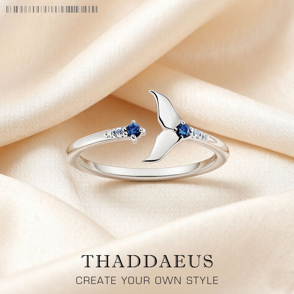 Anillo con aleta de cola de delfín con piedras azules, joyería fina Glam de estilo europeo 2022 para mujer, regalo alegre en plata sólida 925