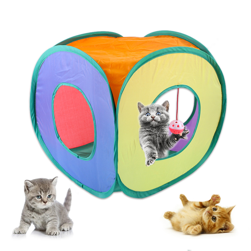 Loja de túnel de arco-íris quadrado para gatos dobrável balde de broca para animais de estimação brinquedos para gatos
