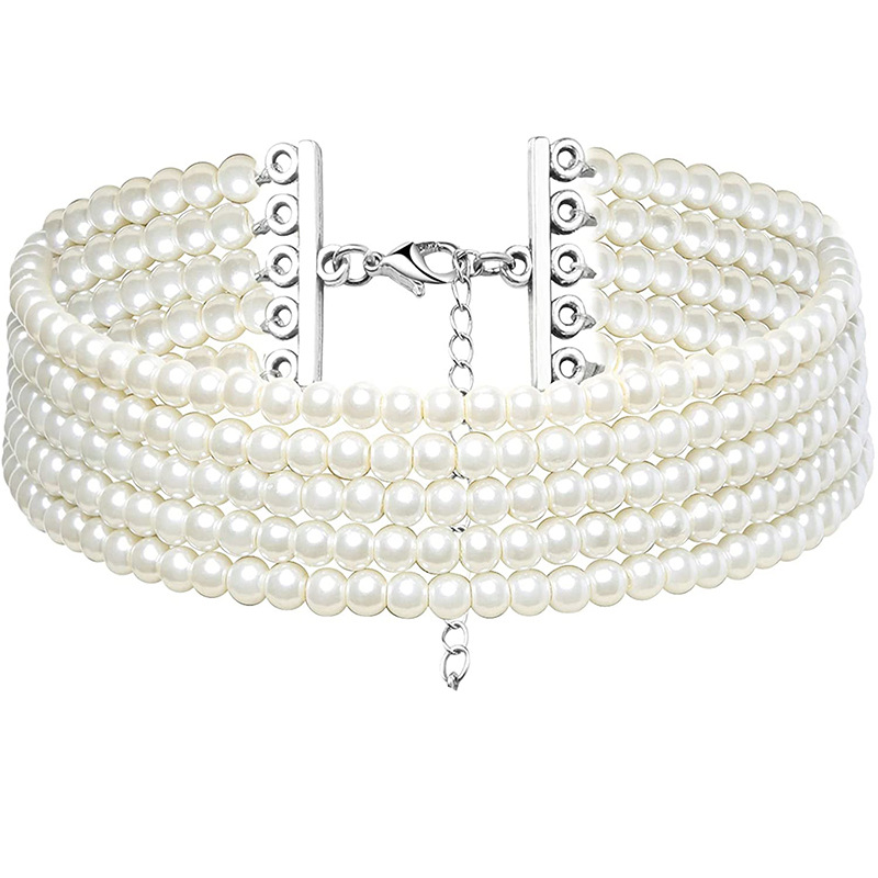 Fashion kalung Choker kerah mutiara putih elegan multilapis untuk wanita manik-manik buatan tangan pernikahan kalung perhiasan Vintage