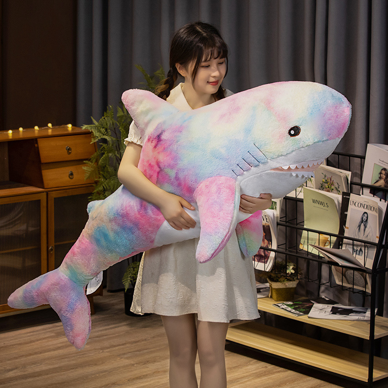 60-140cm bonito colorido tubarão brinquedos de pelúcia tamanho gigante animal tubarão travesseiro recheado almofada macia bonecas de dormir para namorada presentes