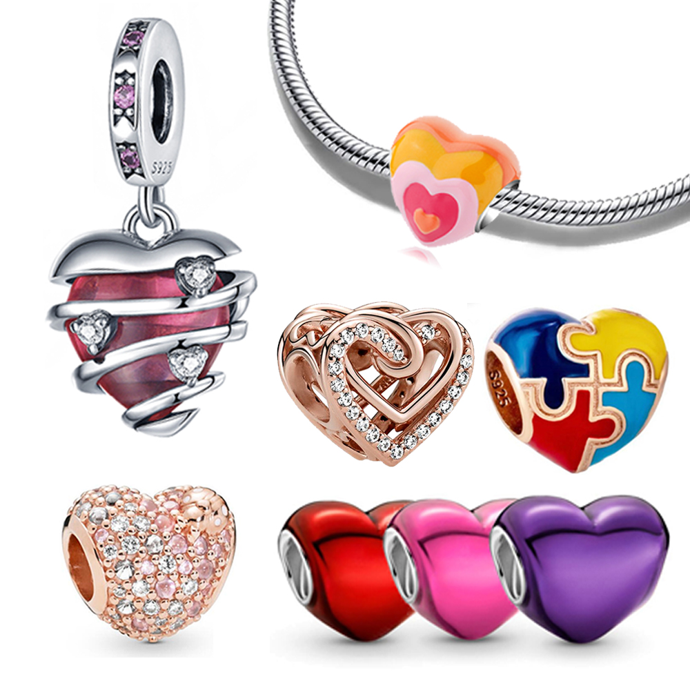 Heart Charm Collection Silver Plated Charm สร้อยข้อมือเงินแท้สําหรับทําเครื่องประดับ