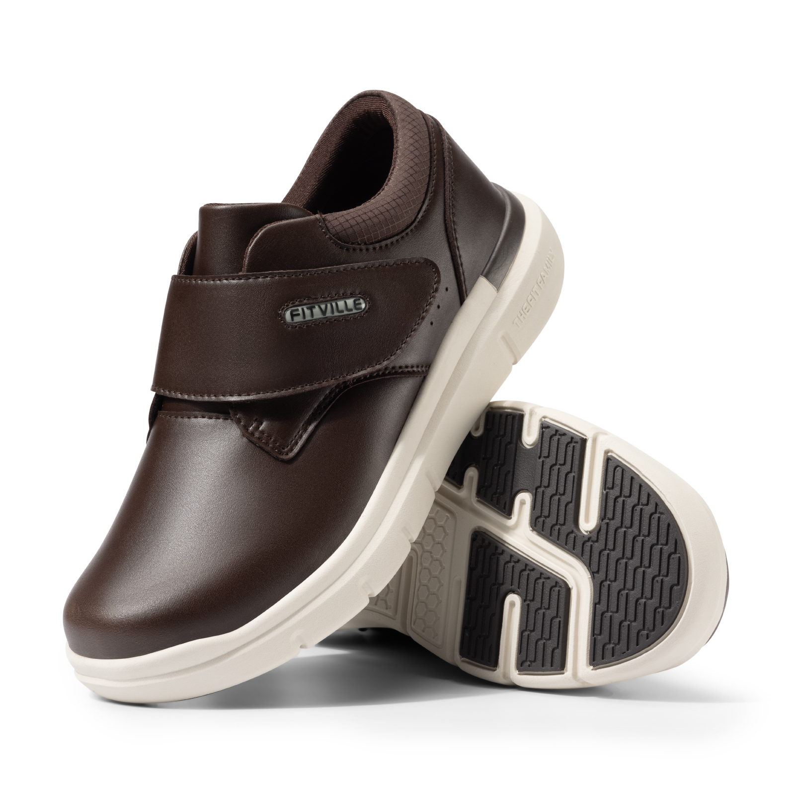 FitVille Scarpe larghe in pelle da uomo, scarpe per diabetici, slip-on per piedi ortopedici o con dita gonfie, antiscivolo, leggere