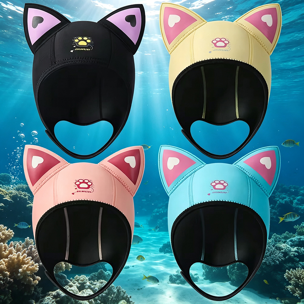 Kaptur do nurkowania z kocimi uszami, 3mm neoprenowy kaptur do pianki, urocza damska czapka do pływania do surfingu, snorkelingu, sportów wodnych, czapka do surfingu i nurkowania.