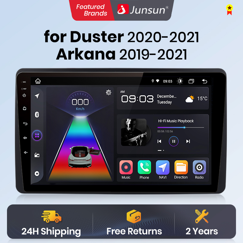 วิทยุติดรถยนต์ Junsun V1 AI Voice Wireless CarPlay Android Auto สำหรับรถยนต์ Renault Duster HM 2 ปี 2018-2021 และ Arkana ปี 2019-2021 รองรับ 4G พร้อมระบบนำทาง GPS