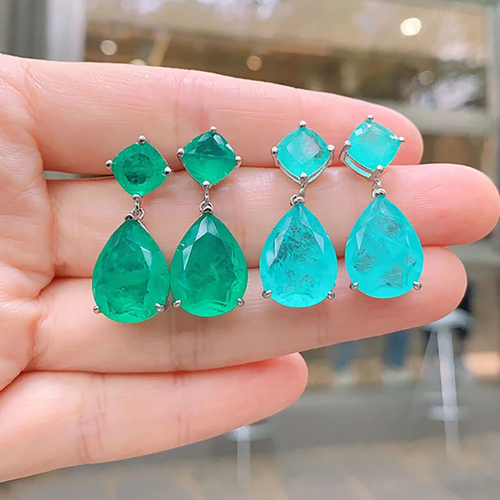 2022 gioielli di tendenza colore argento smeraldo orecchini da sposa per le donne simulazione Paraiba tormalina orecchini a goccia regalo gioielli per feste
