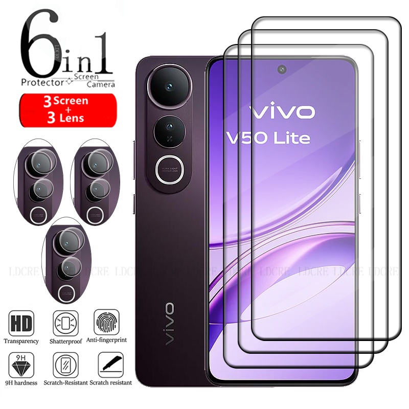 6 in 1 Per Vivo V50 Lite 5G Vetro Per Vivo V50 Lite 5G Vetro Temperato 9H Copertura Completa Protezione Dello Schermo Vivo V50 Lite 5G Obiettivo di Vetro