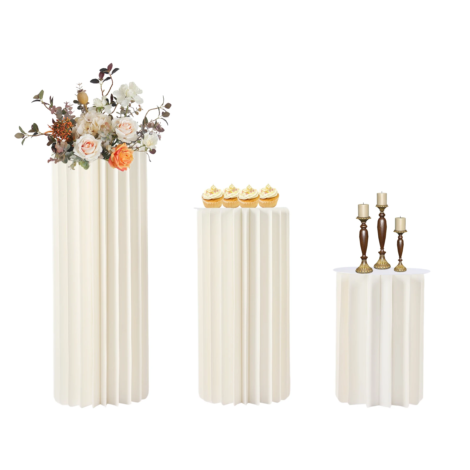 3PCS Stojak na kwiaty na przyjęcie weselne Cylinder Składany kartonowy stół deserowy Kolumny Stojak ekspozycyjny 40+60+80cm
