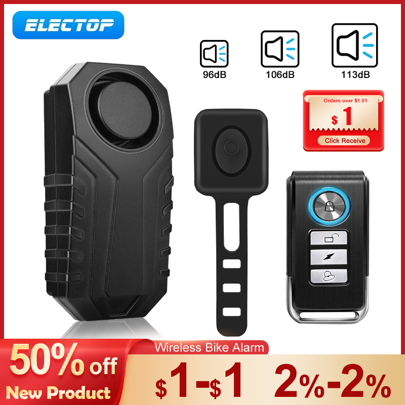 ELECTOP Bicycle Alarm Remote Control Waterproof Electric Motorcycle Scooter Bike Wireless Security Vibration Motion Sensor Alarm