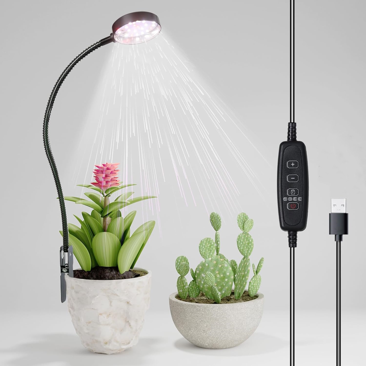 USB-LED-Wachstumslicht, 6000 K, Vollspektrum-Topfpflanzenlicht, 5 V, Schwanenhals, aufsteckbare Pflanzenlampe mit dimmbarem automatischen Ein-/Ausschalten, 4/8/12/18 Stunden