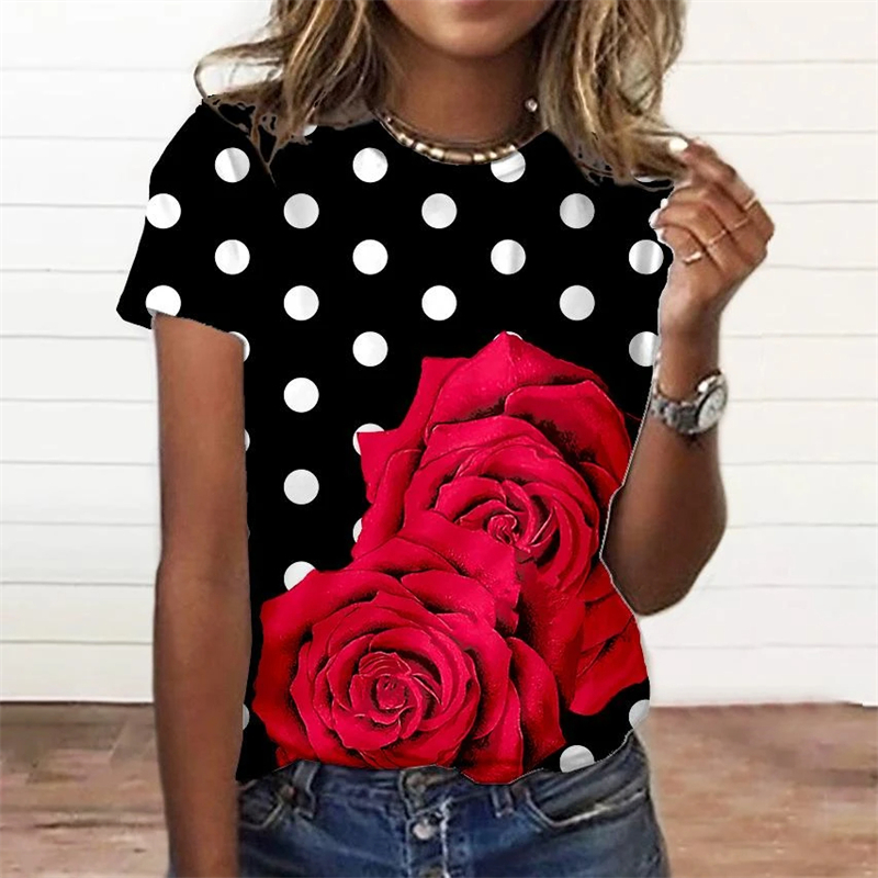 Sommer mode Frauen T-Shirt 3d Blumen druck T-Shirt große Tops Frau Kleidung alltägliche weibliche Top Frauen Kurzarm T-Shirt