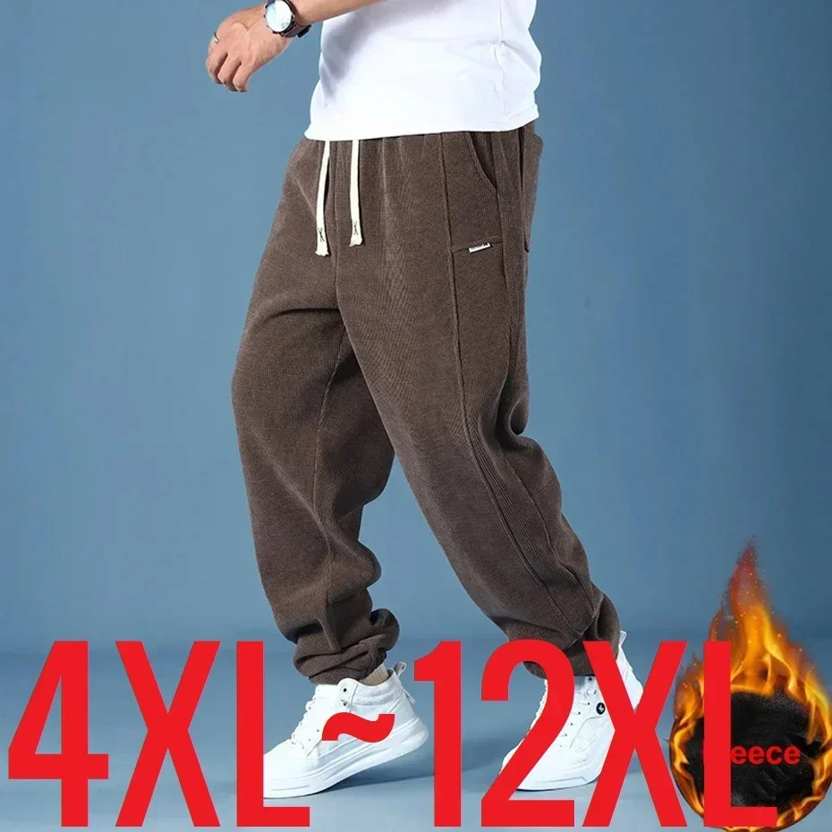 Extral Big Size Corduroy Broek Mannen Fleece Gevoerde Warme Dikke Sweatpant Jogger Mannelijke Winter Plus Fluwelen Broek Grote Plus 10XL 12XL