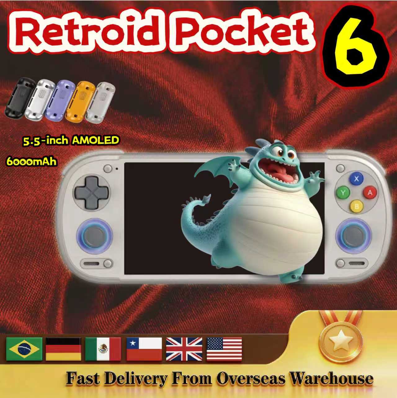 Console de jeu portable Retroid Pocket 6 RP6, Android 8GEN2, écran OLED 5,5 pouces 1080P 120Hz, 6000mAh avec effet Hall, jeux PSP PS2