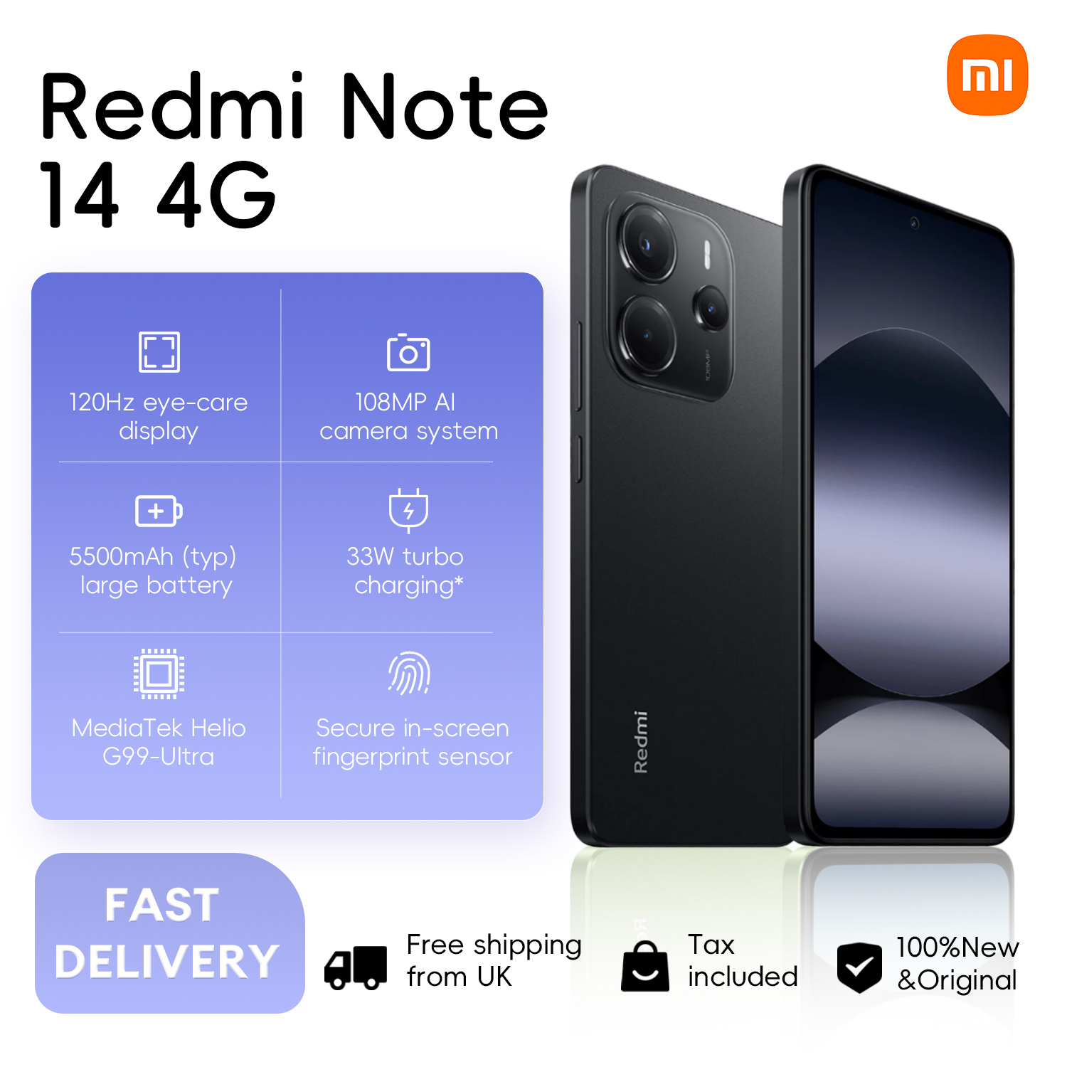 Xiaomi Redmi Note 14 Global Version Smartphone 128GB / 256GB ROM MediaTek Helio G99-Ultra 33w120hz AMOLED 108MP 5500mAh