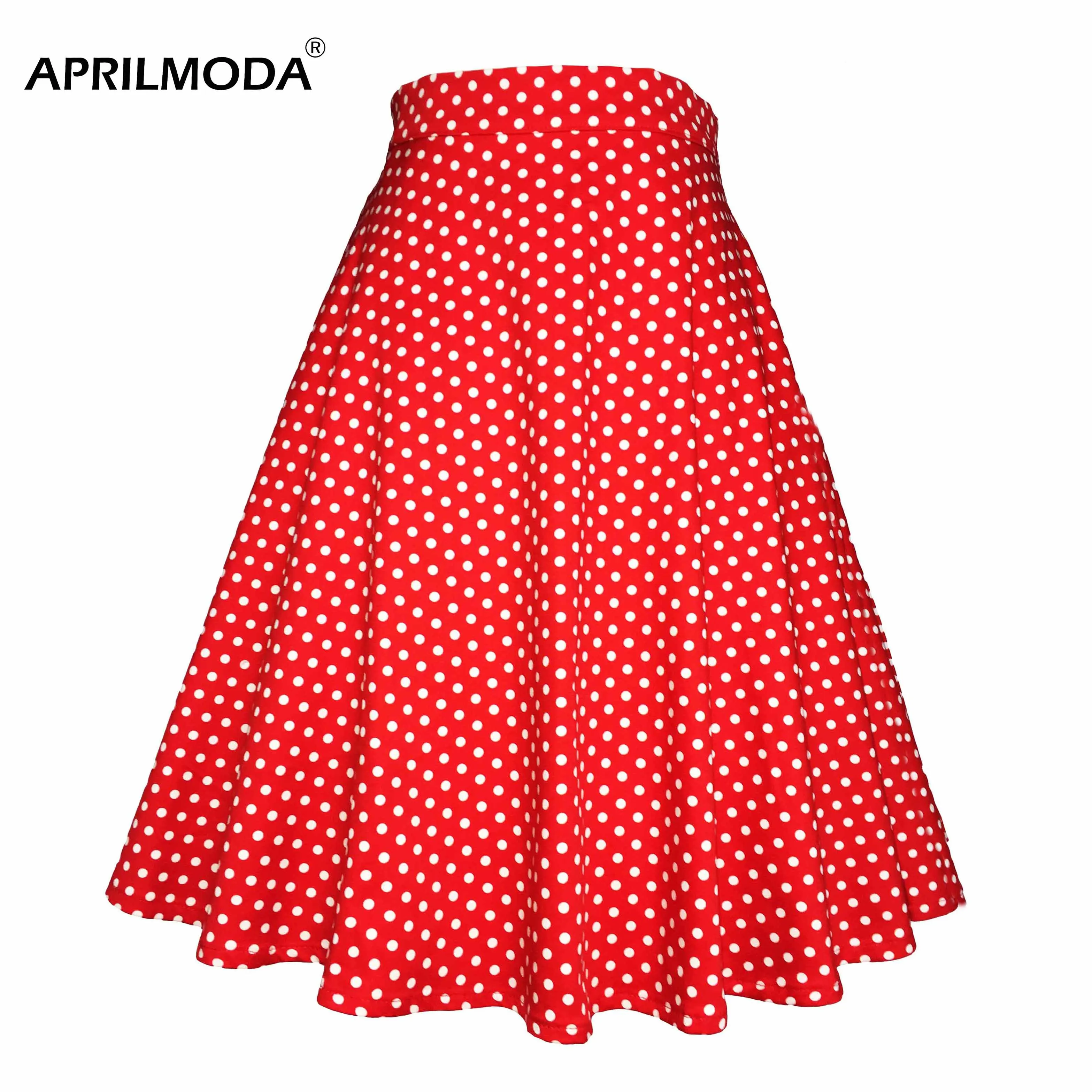 Mała czerwona bawełniana spódnica damska w kropki Seksowna letnia spódnica midi Pin Up Wysoka talia Retro Vintage Rockabilly 50s Spódnica damska