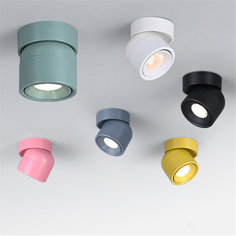 360 °   Plafonnier LED rotatif et pliable, à intensité variable, 7W10W12W15W20W, lampe de plafond à montage en surface, projecteur COB AC85V-260V CRI 98