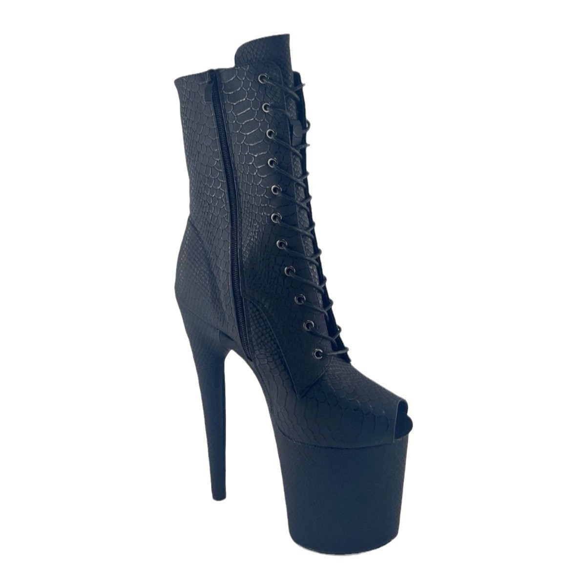 Bottes de danse sexy à talons super hauts pour femmes, chaussures à plateforme, bouche de poisson, tuyau en acier, bottes courtes, motif serpent, grandes chaussures, 20cm