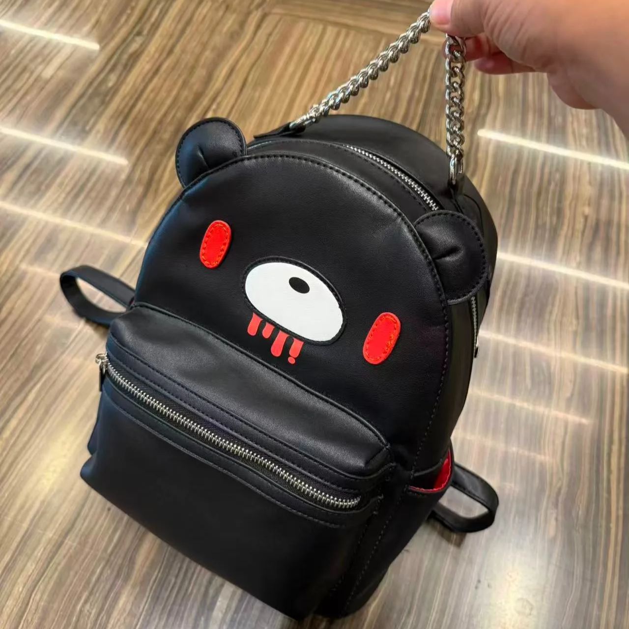 만화 혈액 곰 배낭 블랙 폭력 곰 학교 가방 남성 여성 소녀 소년 PU 가죽 대용량 백팩 핸드백