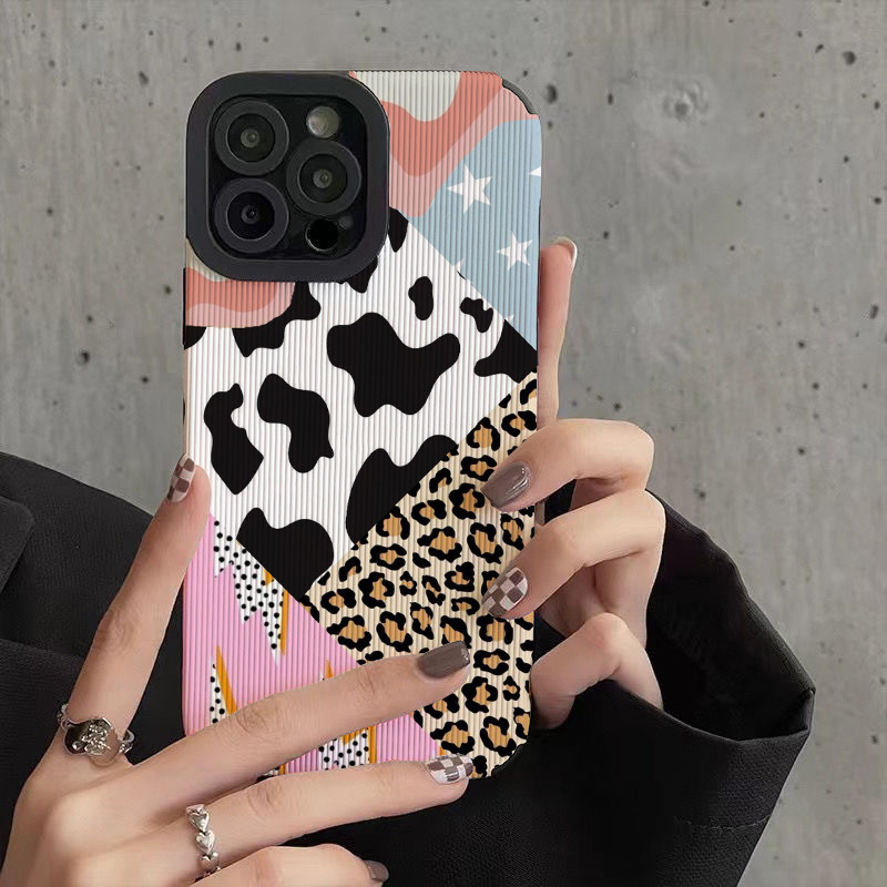 Funda de cuero de silicona de vaca leopardo creativa para iPhone 16 15 14 13 17 Pro Max Air 11 12 Mini funda suave a prueba de golpes