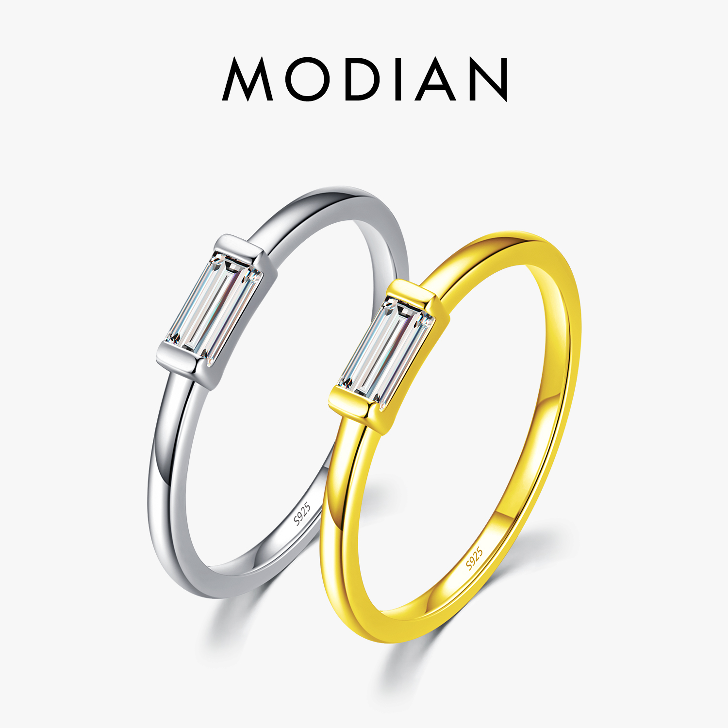 Modian 925 Sterling Zilver Mode Emerald Cut Glanzend Clear CZ Bruiloft Vrouwelijke Ringen voor Vrouwen Eenvoudige Rechthoek Ring Fijne Sieraden