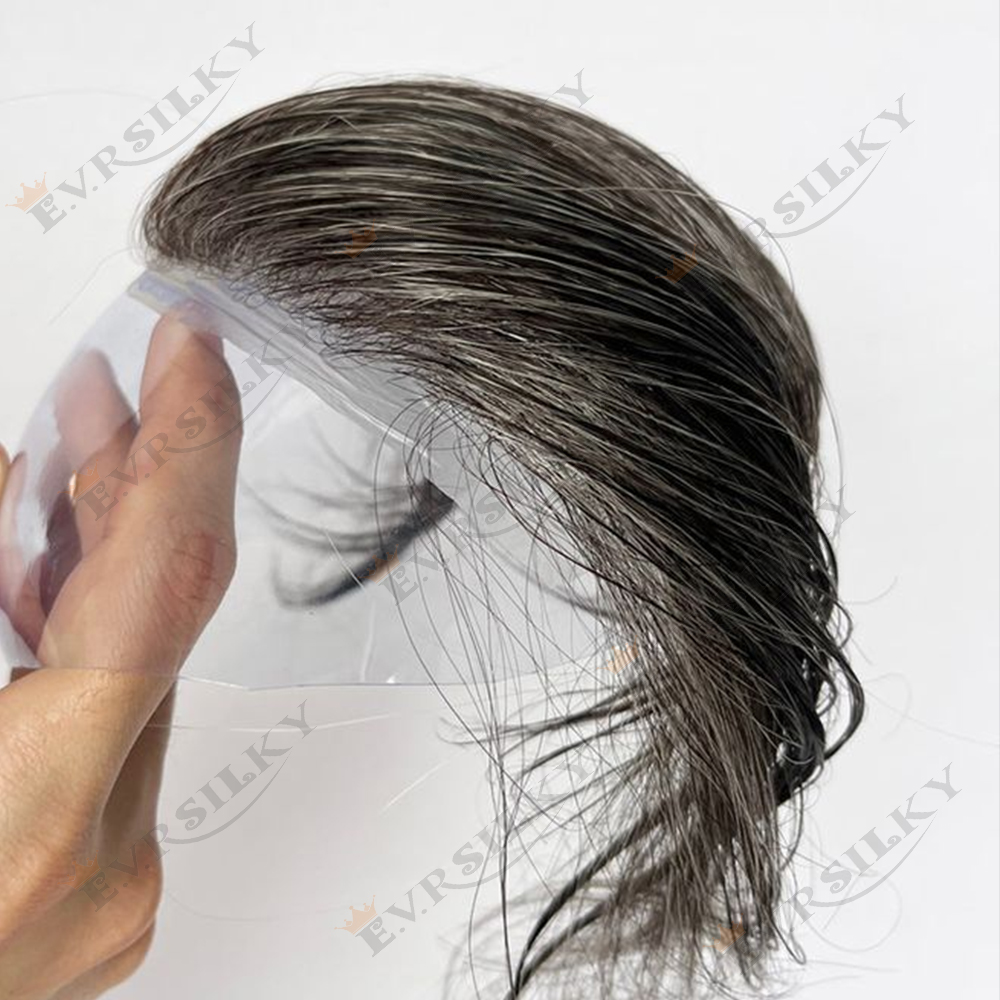 Natural 0,02mm Vloop Base de piel súper fina 80% densidad línea de cabello Invisible reemplazo Proth marrón claro gris 1b30 pelucas para hombres peluquín