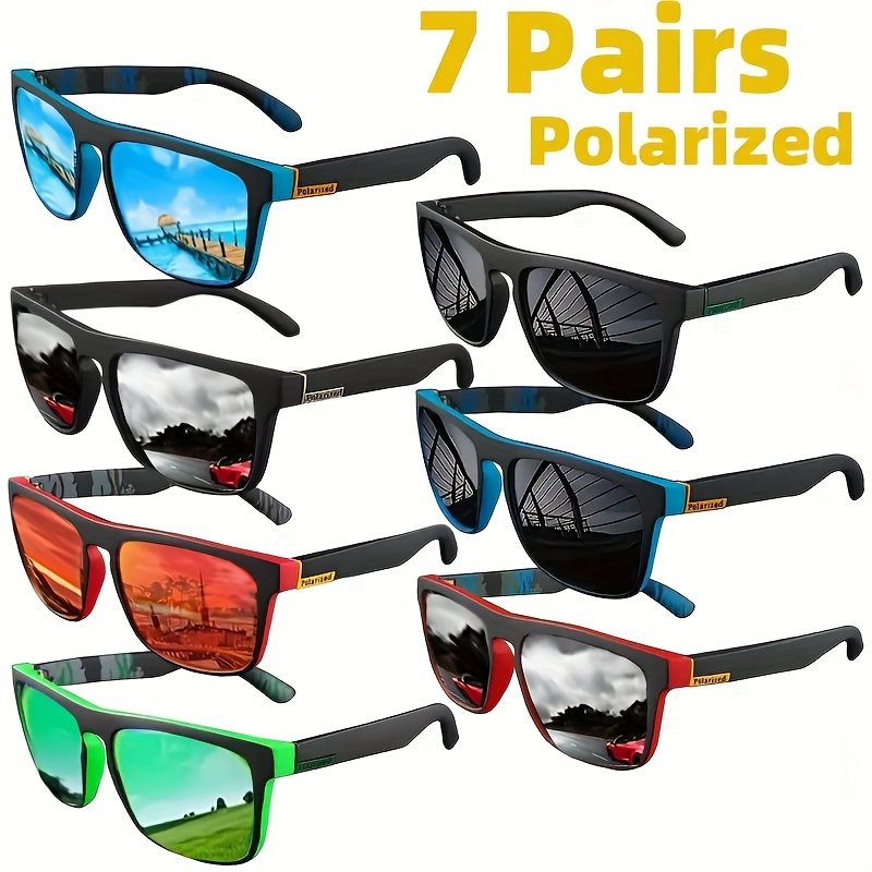 Lunettes de soleil polarisées carrées, 7 paires, Anti-éblouissement, pour fête d'été, vacances, voyage, conduite, pêche, offre spéciale